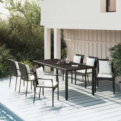 vidaXL - 7-delige - Tuinset - met - kussens - poly - rattan - zwart