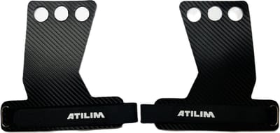 ATILIM FightersGear Hand Grips - 3 Holes- Zwart - Carbon Artificial Leather - Crossfit - Weightlifting- Gymnastics - Gym Gloves Maat M