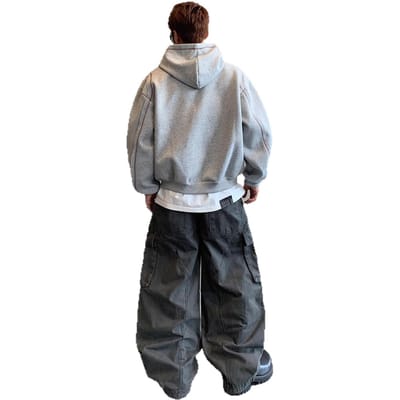 Creatief Ontwerp Vest Trui Met Capuchon Herfst Contrasterende Kleur Koreaanse Trend Casual Jas XXL grijze kleur