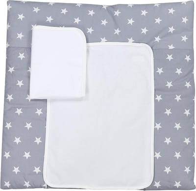 Baby Verschoonmat - Luiercommode Mat - Baby Verzorgen - Inclusief 2 Hoeslakens - 70 x 70 cm - Sterren Grijs