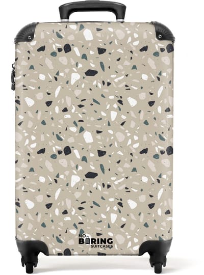 NoBoringSuitcases.com - Koffer - Terrazzo patroon kleurrijk grijs groen - Past binnen 55x40x20 cm en 55x35x25 cm - Trolley handbagage - Valiezen met wieltjes volwassenen - Reiskoffer op wielen - Rolkoffer lichtgewicht