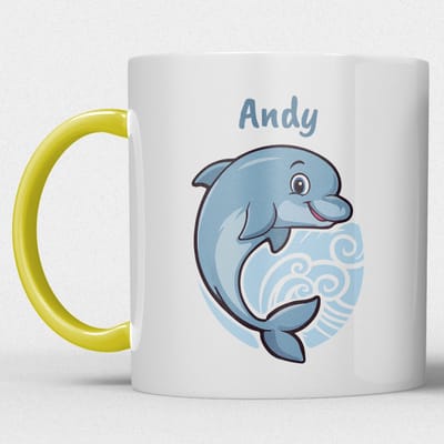 kindermok/kinderbeker | gepersonaliseerd met naam | met dolfijn | geel | Schattige illustraties