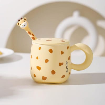 Creatieve Leuke Keramische Kop Mok met Deksel Lepel Kinderen Drinkwater Kop Koppel Kop Melk Koffiekop voor Meisjes 301-400ml