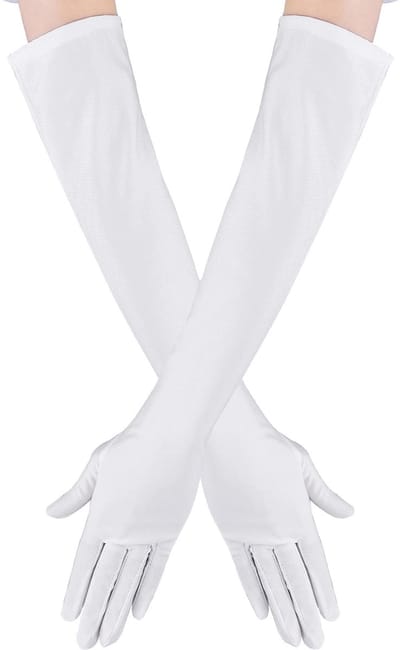 Cosensi - Lange Satin Vingerhandschoenen - Elegante Bruidshandschoenen - Wit - Perfect voor Opera en Feest - Geschikt voor Volwassenen - Stijlvolle...