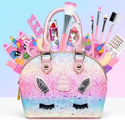 22-delig kinderschminkset in roze eenhoorn make-upkoffer, wasbare cosmetica set voor meisjes 4-12 jaar