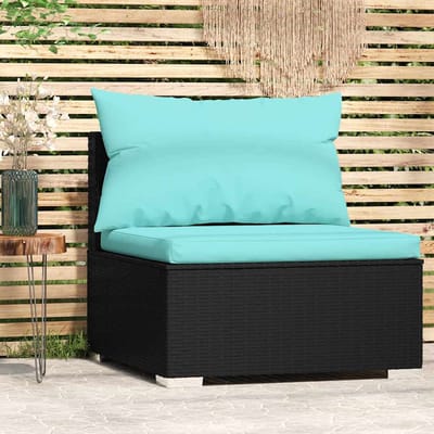 vidaXL - Tuinmiddenbank - met - kussens - poly - rattan - zwart