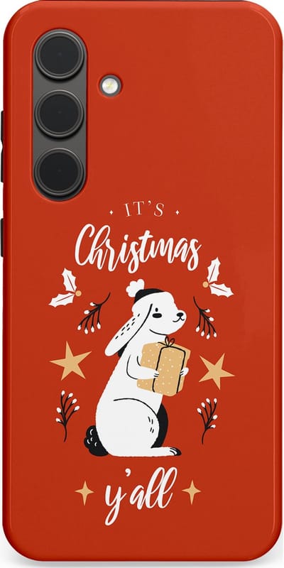 Casetastic hoesje geschikt voor Samsung Galaxy S24 - Dubbellaagse bescherming - Kerst Konijntje Flappie - Fashion Case - Terracotta