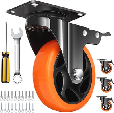 4 Inch Caster Wielen voor Meubels en Werkbanken - Set van 4 Heavy Duty Stille Industriële Casters met Vergrendelingsfunctie