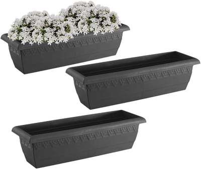Hega Hogar Plantenbak Jardinera - 3x - antraciet - rechthoekig - 60x20 cm
