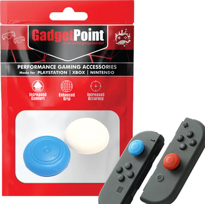 Gadgetpoint - Thumb Grips voor Nintendo Switch Joy-Con Controllers - Gaming Thumbgrips - Performance Anti-Slip Thumbsticks - Bescherming Accessoires - Thumbgrips Wit/Blauw