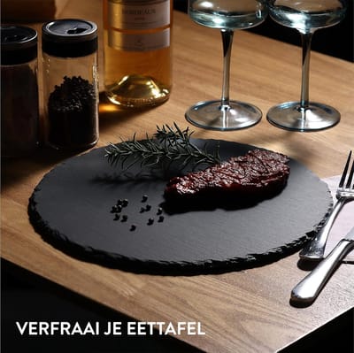 Candala 4x serveerplateau van natuurlijk leisteen - Rond Ø28 cm - Borrelplank met beschermende anti-kraslaag - Als kaasplank vleesplank of tapasplank