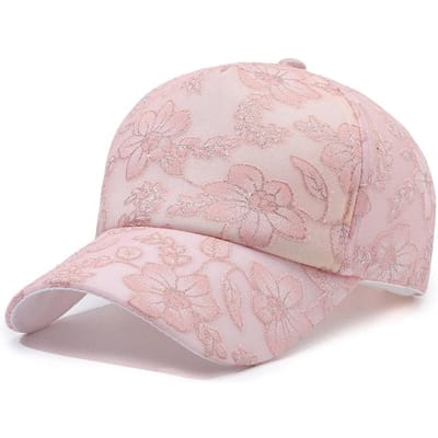 Lichte kanten zonneklep voor dames - Ademend, UV-beschermend honkbalpetje | Modieus streetwear accessoire met verstelbare Adjustable roze