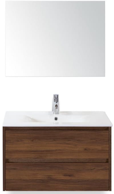 Dante Badmeubelset 80 cm - Walnoot - Keramische Wastafel Wit Enjoy met Spiegel