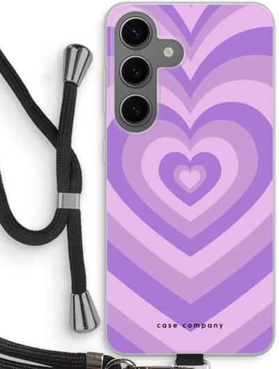 Case Company® - Hoesje met koord geschikt voor Samsung Galaxy S24 hoesje met Koord - Hart Paars - Telefoonhoesje met Zwart Koord - Bescherming aan alle Kanten en Over de Schermrand