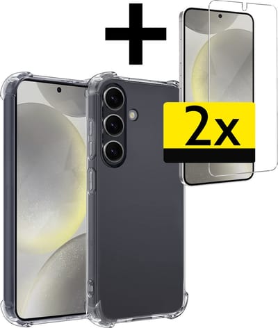 Hoesje - Met Screenprotector - 2 Stuks - Geschikt voor Samsung Galaxy S24 - Sterk & Shockproof - Siliconen Case - Back Cover - Telefoon Hoes - Shock Proof - Telefoonhoesjes - Transparant