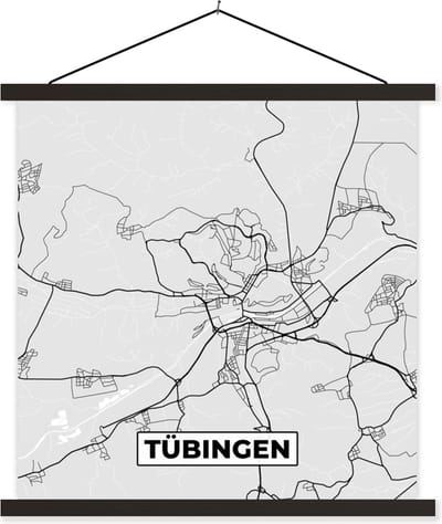Posterhanger incl. Poster 60x60 cm - Schoolplaat - Duitsland - Plattegrond - Kaart - Tübingen - Stadskaart - Textielposter - Zwarte latten - Stadskaart