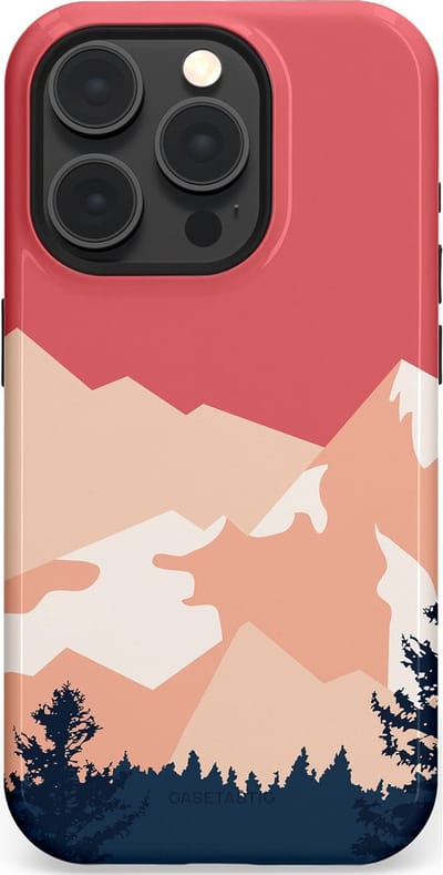 Casetastic hoesje geschikt voor Apple iPhone 15 Pro - MagSafe - Dubbellaagse bescherming - Bergen bij stille toppen - Fashion Case - Koraal Donkergrijs Zand Perzik