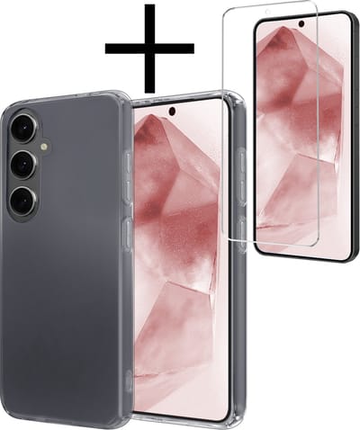 Hoesje - Met Screenprotector - Geschikt voor Samsung Galaxy A55 - Sterk & Shockproof - Back Cover - Siliconen Case - Telefoon Hoes - Transparant