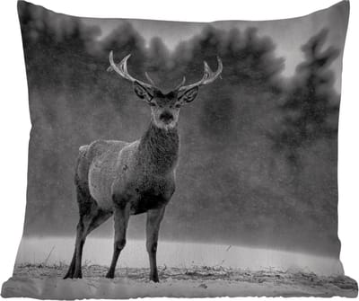Tuinkussen - Dieren - Hert - Winter - Zwart - Wit - 40x40 cm - Weerbestendig