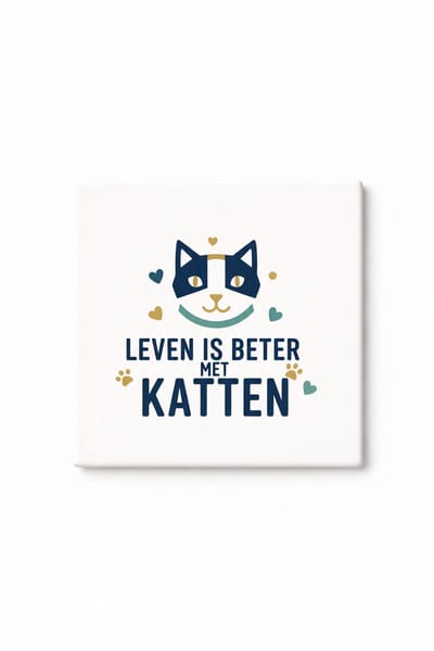 Schattige “Leven Is Beter met Katten” Keramische Tegel – Minimalistische Kattenliefhebber Quote Tegel – Cadeau Wanddecoratie voor Dierenliefhebbers