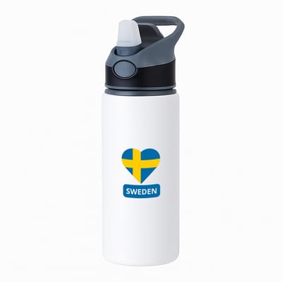 Hacebo® - Sweden vlag hartje waterfles met rietje zwart - Zweden - reizigers - toerist - verjaardagscadeau - souvenir - vakantie - water fles - 650ML