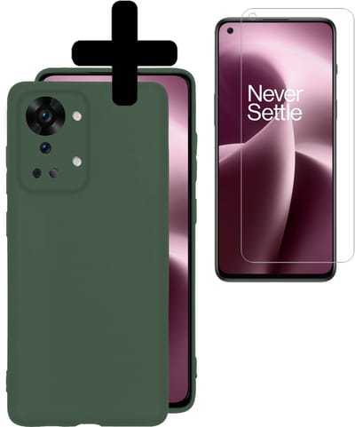 Hoesje - Met Screenprotector - Geschikt voor OnePlus Nord 2T - Sterk & Shockproof - Back Cover - Siliconen Case - Telefoon Hoes - Telefoonhoesjes - Donkergroen