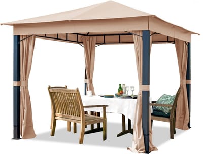 Tuinpaviljoen 3x3 m aluminium premium ca. 220 g/m² dakzeil waterdicht paviljoen 4 zijwanden taupe tuintent ca. 9x9 cm profiel