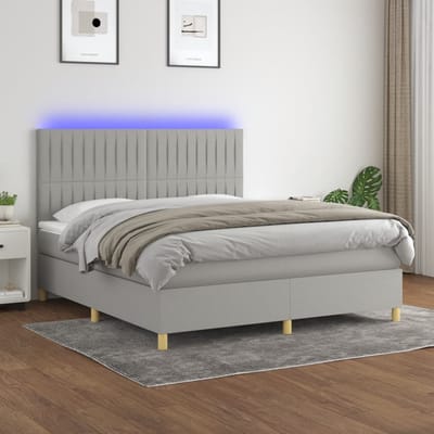 vidaXL - Boxspring - met - matras - en - LED - stof - lichtgrijs - 180x200 - cm
