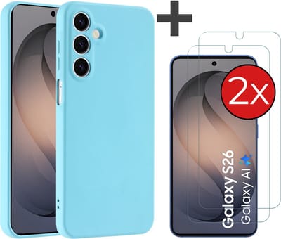 Hoesje geschikt voor Samsung Galaxy S26 hoesje zacht siliconen met 2 Stuks gehard glas Screenprotectors - Arara backcover - Blauw