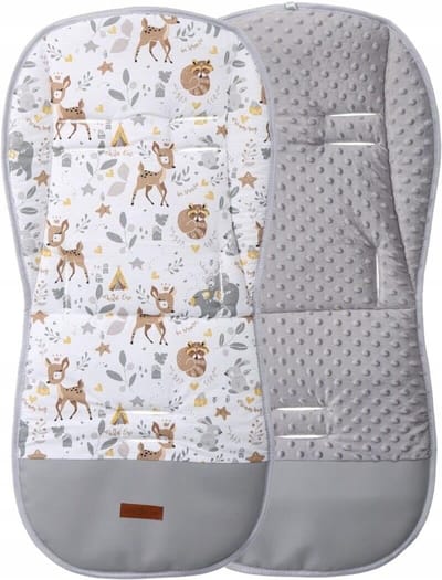 Kinderwagen Inleg - Dubbelzijdig Zitje - Comfortabel Reizen - Omkeerbaar Katoen Dimple - 80 x 40 cm - Grijs Herten