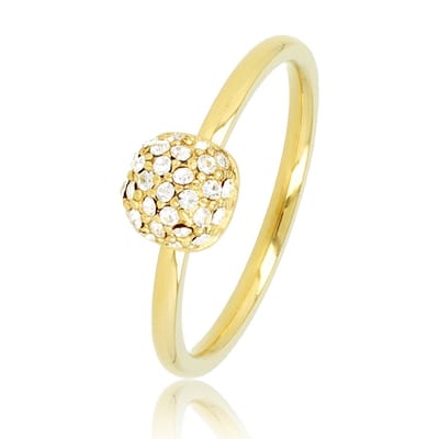 My Bendel - Ring Goudkleurig met Witte Zirkonia Steentjes - Goudkleurige Ring met Zirkonia - Minimalistisch Stainless Steel Ontwerp - met Luxe Cadeauverpakking | Sieraden Voor Dames | Maat 16.00 Mm / Maat 50