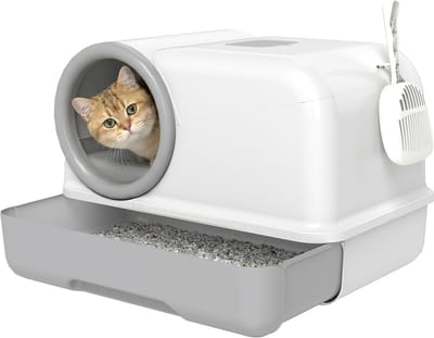 Pawhut Kattenbak-Kunststof-59L x 39,5B x 39,5H cm-Grijs