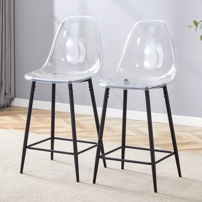 MODFU Barkrukken Set Van 2 - Transparante Zitting - Modern - Voor Keuken Of Bar - Kunststof En Metaal - Zwart