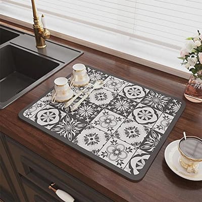 Afdruipmat voor servies - Sneldrogende, antislip droogmat voor keuken en gootsteen (40 x 50 cm)
