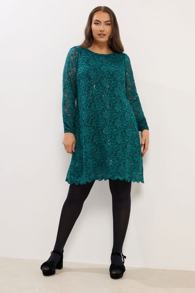 Yours Teal Blue Lace Scallop Zoom Minijurk Size 42