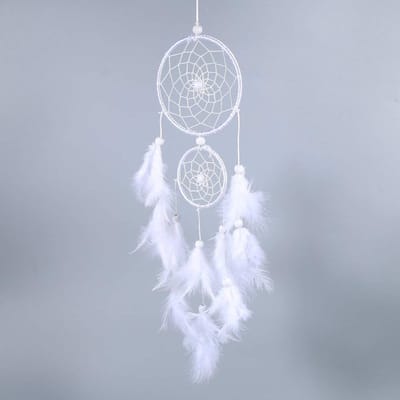 Dailygoods - Dromenvanger Decor - Dromenvanger Met Veerkwastje - 2 Stks - Witte Dromenvanger - Decoratie Muur - Geschikt voor Kinderen en Volwassenen