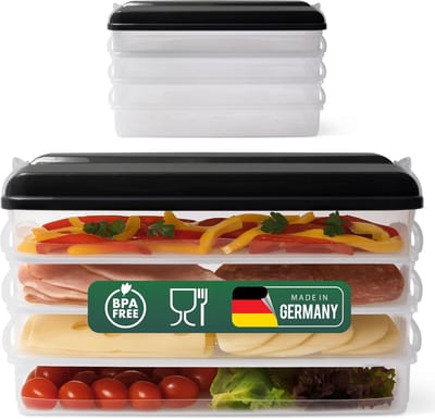 Novaliv 8x kleine voedselcontainers met 2x deksels, stapelbaar voor koelkast en vriezer, set opslagcontainers, opbergdoos organizer, voor vleeswaren, worst, kaas, fruit, groenten, maaltijdvoorbereidingscontainer