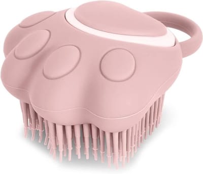 - Zachte Badborstel voor Honden en Katten met Siliconen Borstelharen - Roze Pootvorm voor Ontspannende Massage en Shampoo Dispenser - Huisdierverzorging Accessoire