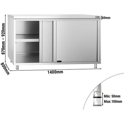 GGM Gastro Edelstahl Arbeitsschrank PREMIUM - 1400x800mm - mit Schiebetür Zilver