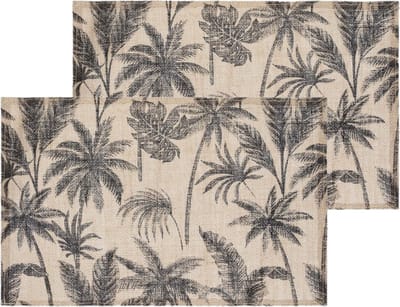 Secret de Gourmet Tafel placemat - Set van 4x stuks - palmbomen print - jute stof - 45 x 30 cm - Ontbijt en diner onderleggers
