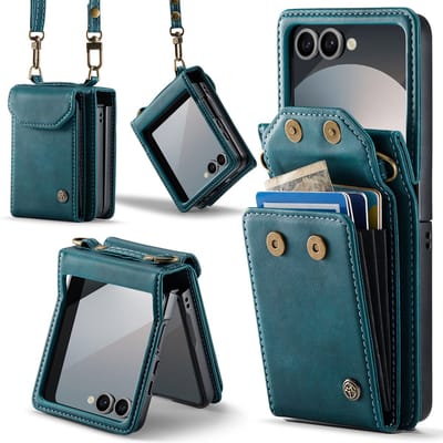 Casemania Hoesje Geschikt voor Samsung Galaxy Z Flip 7 - Emerald Green - Portemonnee Book Case met Koord & Pasjeshouder