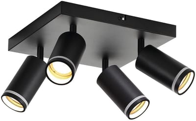 NETTLIFE Opbouwspot GU10 - zwart - L 25cm - vierkant - Moderne Plafondlamp - 355° draaibaar Plafondspot - 1-Lichts - cilinder Lampkap - voor Slaafkamer | Kantoor | Woonkamer - Max.25W-excl. lichtbron