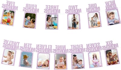 Allecta - Decoratieve 1e verjaardag foto banner voor meisjes - Groeiende fotoaccessoires - Roze - 13 stuks