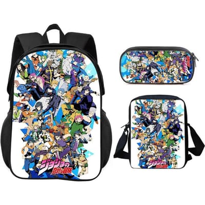 JoJo's Bizarre Adventure 3-delige Set Rugzak Pennenbakje Schoudertas Duurzaam Trendy Veelzijdig Schooljongen en Meisje Verjaardag Beste Cadeau