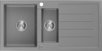 Mexen Andres granieten gootsteen 1,5-komorige met afdruiprek 1000 x 500 , grijs, chromen sifon - 6515101510-71
