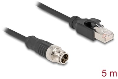 Delock M12 Cable X-coded 8 pin male to RJ45 male PVC 5 m