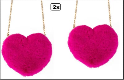 2x Pluche tas hart roze - Carnaval handtas tasje thema feest carnaval festival liefde valentijn love trouwen