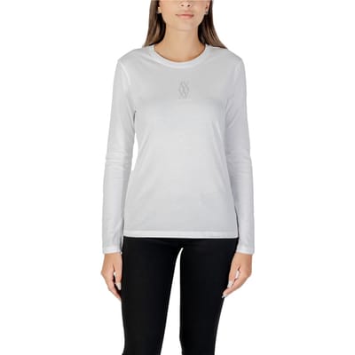 Printed Long Sleeve Rhinestone T-shirt Wo - White Shirts