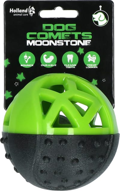 Dog Comets Snackbal - Ronde Traktatiebal - Ø9 cm - Hondenspeelgoed - Intelligentie speelgoed - Stuiterend - Met pieper - Rubber - Groen/Zwart