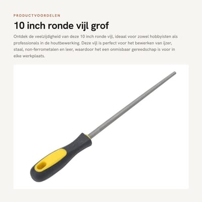 Dailygoods- Vijl 10 Inch - Ronde Vijl - Ergonomische Handgreep - Hoog Koolstofstaal - Geschikt voor Houtbewerking - Speciaal Tandvormdesign - Vijlen